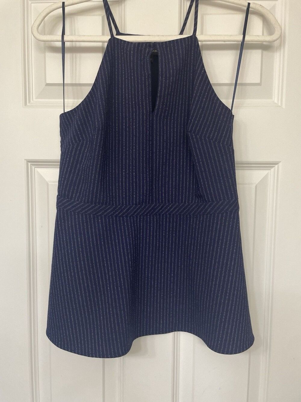 Banana Republic Blue Pinstripe Square Neck Spaghetti Strap Peplum, Sz 2